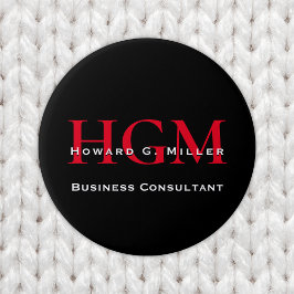 Business Modern Black Red 3 Letter Monogram Logo Ronde Button 7,6 Cm