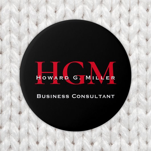 Business Modern Black Red 3 Letter Monogram Logo Ronde Button 7,6 Cm