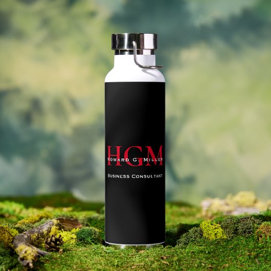Business Modern Black Red 3 Letter Monogram Logo Waterfles (Buiten)