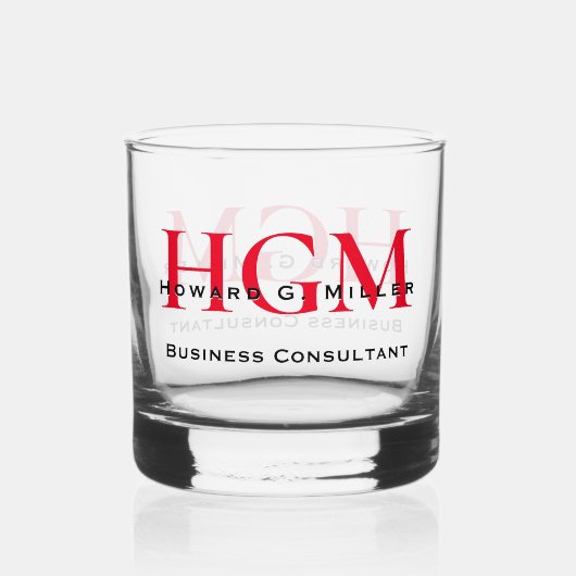 Business Modern Red Black 3 Letter Monogram Logo Whisky Glas (Voorkant)