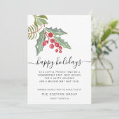 Business Modern Script Holly Berry Feestdagenkaart (Staand voorkant)