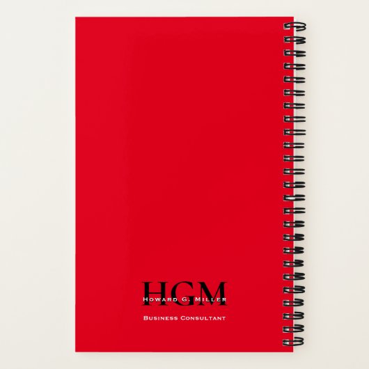 Business Moderne Simple Monogram Logo Red Black Notitieboek (Achterkant)