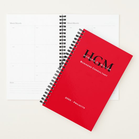 Business Moderne Simple Monogram Logo Red Black Planner (Display)