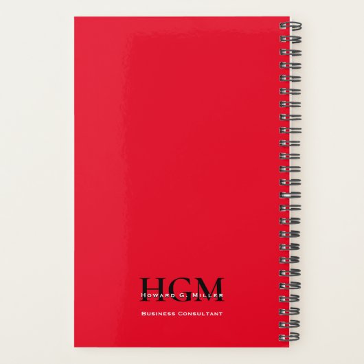 Business Moderne Simple Monogram Logo Red Black Planner (Achterkant)