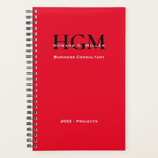 Business Moderne Simple Monogram Logo Red Black Planner (Voorkant)