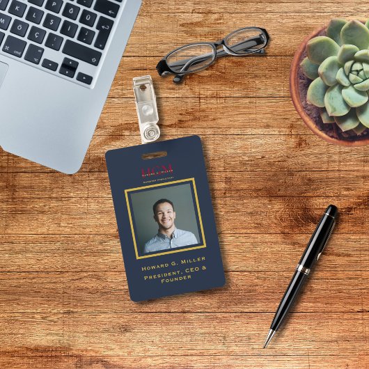 Business Monogram Logo Modern Navy Red Gold Foto Badge