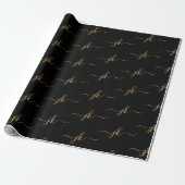 Business Monogram Script Logo Black Gold Cadeaupapier (Uitgerold)
