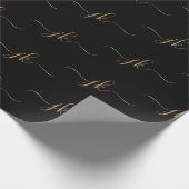 Business Monogram Script Logo Black Gold Cadeaupapier (Hoek)