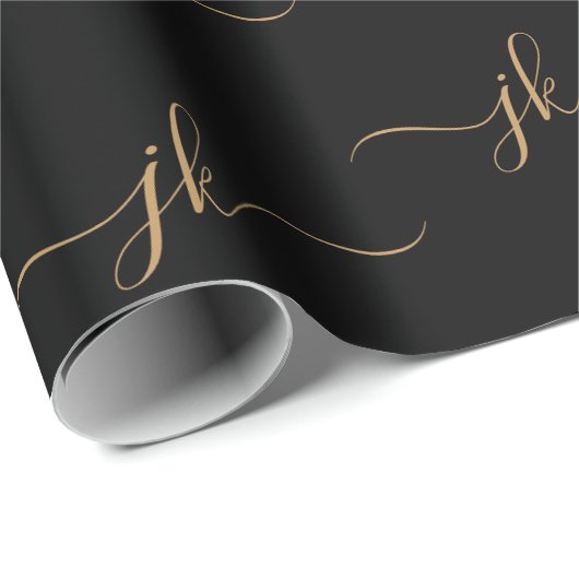 Business Monogram Script Logo Black Gold Cadeaupapier (Rol Hoek)