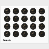 Business Monogram Script Logo Black Gold Ronde Sticker (Vel)