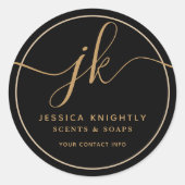 Business Monogram Script Logo Black Gold Ronde Sticker (Voorkant)