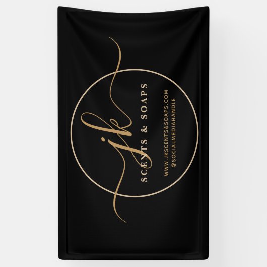 Business Monogram Script Logo Black Gold Spandoek (Verticaal)