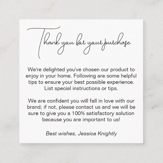 Business Monogram Script Logo Klant Bedankt Informatiekaartje (Achterkant)