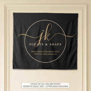 Business Monogram Script Logo Zwart Gouden Teken Wandkleed