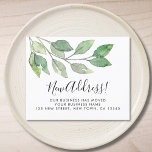 Business Moving Aankondiging Flyer<br><div class="desc">Laat uw klanten uw nieuwe adres weten met deze flyers. Ze zijn versierd met minimalistisch waterverf groen en stijlvolle script typografie. Gemakkelijk aan te passen. Originele Waterverf © Michele Davies.</div>