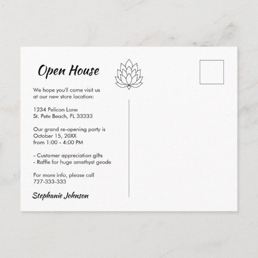 Business Moving Elegant Lotus New Address Aankondigingskaart (Achterkant)