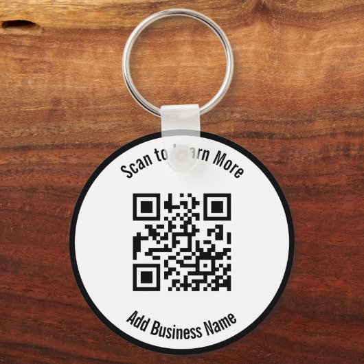 Business Name Black and White Scan QR Code Sleutelhanger (Voorkant)