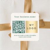 Business name ivory emerald green logo qr code vierkante sticker