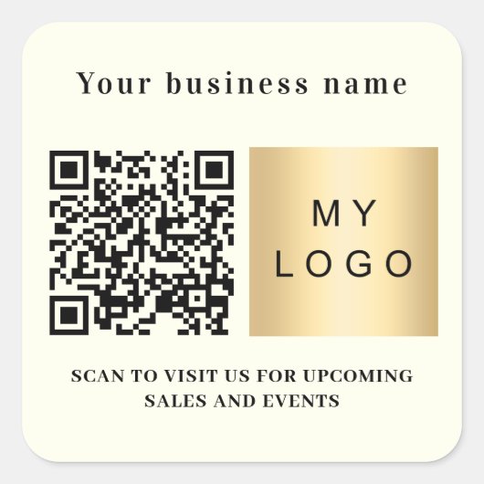Business name ivory logo qr code vierkante sticker (Voorkant)