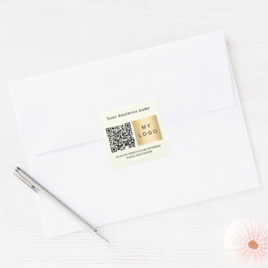 Business name ivory logo qr code vierkante sticker (Envelop)