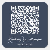 Business Name Signature Script QR Code Blue Vierkante Sticker (Voorkant)