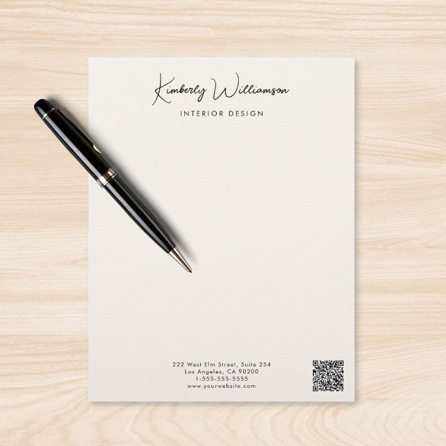 Business Name Signature Script QR Code Cream Briefhoofd (Business Name Signature Script QR Code Cream Letterhead)