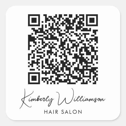 Business Name Signature Script QR Code Vierkante Sticker (Voorkant)