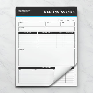 Business Name Simple Meeting Agenda Notepad Notitieblok