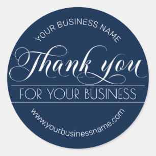 Business Navy Blue White Calligraphy Dank je Ronde Sticker