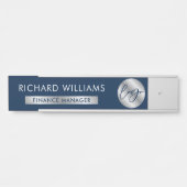 Business Navy & Silver Logo Personeelsnaam Functie Deurbordje (Voorkant)