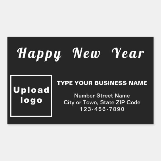 Business New Year Black Rectangle Sticker (Voorkant)