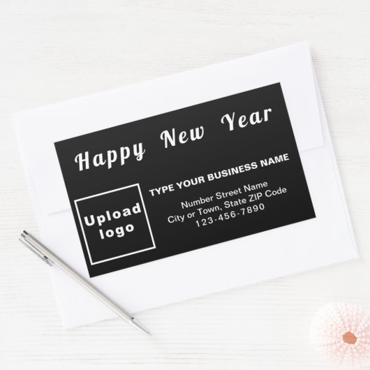 Business New Year Black Rectangle Sticker (Envelop)