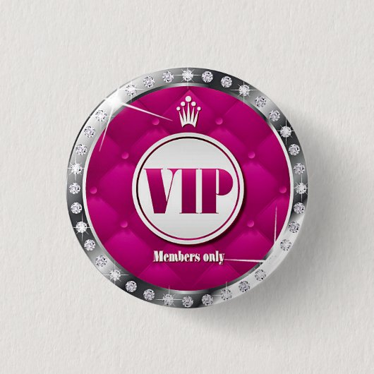 Business of Party Hot Pink Diamond VIP Ronde Button 3,2 Cm (Voorkant)
