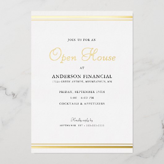 Business Open House Classic Professional Goud Folie Uitnodiging (Voorkant)
