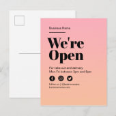 Business Open Sign Roze Sinaasappel Sunset Gradien Aankondigingskaart (Voorkant / Achterkant)