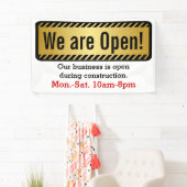 Business Open Tijdens Bouw Jobsite Sign Spandoek (Insitu)