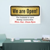 Business Open Tijdens Bouw Jobsite Sign Spandoek (Beurs)