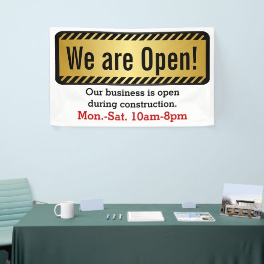 Business Open Tijdens Bouw Jobsite Sign Spandoek (Beurs)