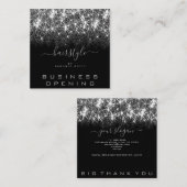 Business Opening Hair Stylist Silver Glitter Spark Vierkante Visitekaartje (Voorkant / Achterkant)