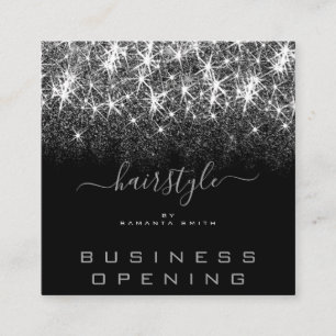 Business Opening Hair Stylist Silver Glitter Spark Vierkante Visitekaartje