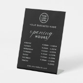 Business Opening Hours Display Sleek Black Reclamebord Met Voetstuk (Voorkant)