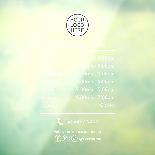 Business opening hours logo  raamsticker (Vel 3)