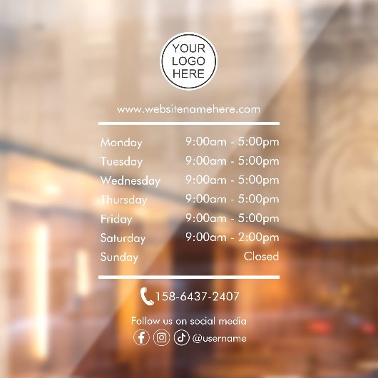 Business opening hours logo  raamsticker (Vel 2)
