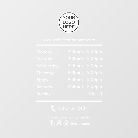Business opening hours logo  raamsticker (Vel)