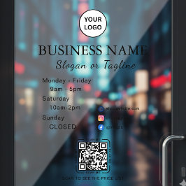 Business Opening Hours Modern Script & Qr, Social Raamsticker