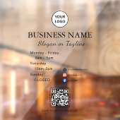 Business Opening Hours Modern Script & Qr, Social Raamsticker (Vel 2)