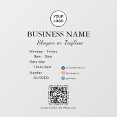 Business Opening Hours Modern Script & Qr, Social Raamsticker (Vel)