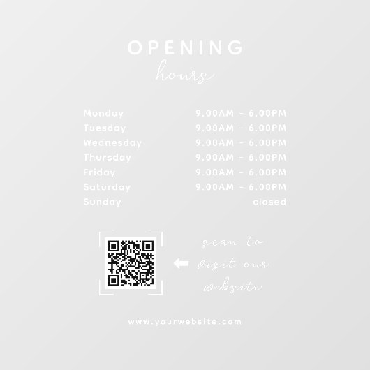 Business Opening Hours QR Code Transparent Raamsticker (Vel)