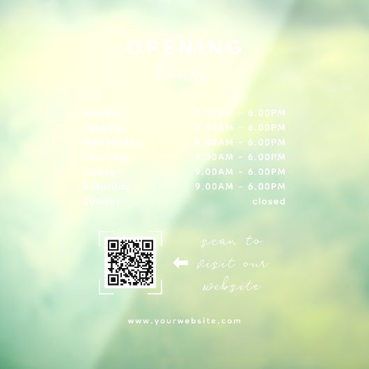 Business Opening Hours QR Code Transparent Raamsticker (Vel 3)