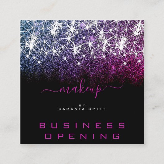 Business Opening Makeup Roze Paarse Glitter Spark Vierkante Visitekaartje (Voorkant)